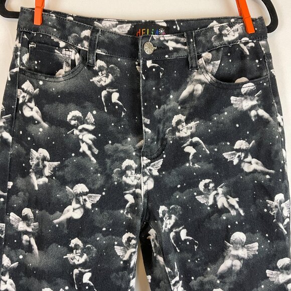 Delia's Cherub Jeans M Black Gray White Bell Bottom Flare Dolls Kill - Picture 2 of 11